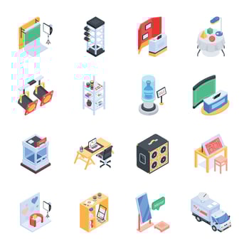 Set of Isometric Photography and Art Studio Icons vector