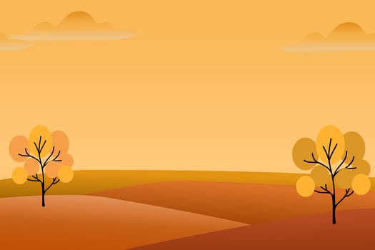 Autumn Landscape sunset rural scene with leaves. Vector illustration. Cartoon background.