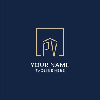 Initial PV square lines logo, modern and luxury real estate logo design vector