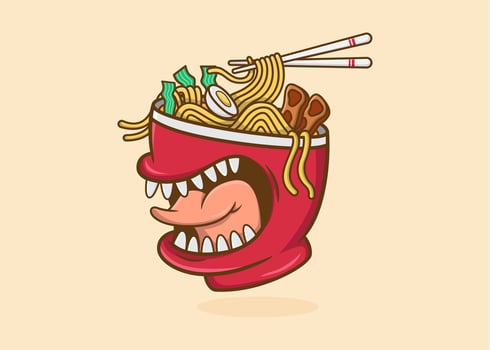 Ramen Monster Cartoon Illustration vector