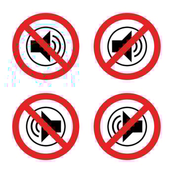 Stop volume, no loud sign, do not make noise prohibition, do not allow sound, forbidden sound sign vector. vector