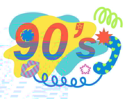 Set of colorful elements tyle of 90s, flat vector style.
