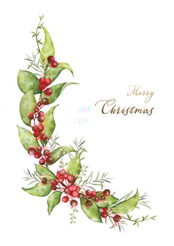 Christmas wreath frame with watercolor berries vector