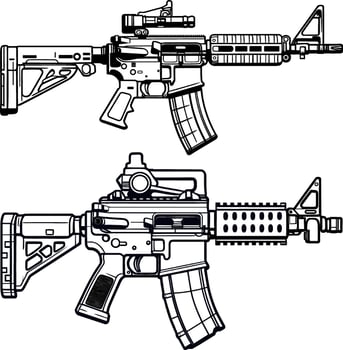 A black and white drawing of rifle vector