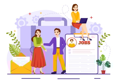 Job Recruitment or We are Hiring Vector Illustration with Candidates Giving CV to Interview Business to Become an Employee in Flat Cartoon Background