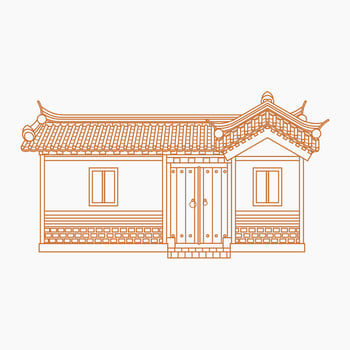 Editable Vector Illustration of Wide Traditional Hanok Korean House Building in Outline Style for Artwork Element of Oriental History and Culture Related Design