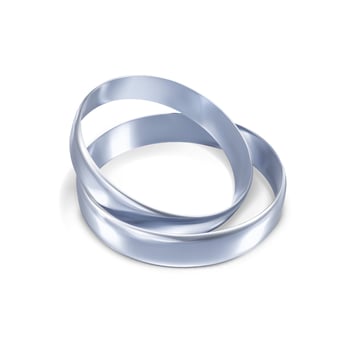 Couple of silver or platinum wedding rings. 3d jewelry object. Vector illustration