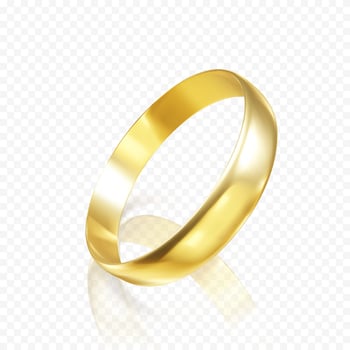 Realistic gold wedding ring. 3D render of golden ring with shadow and reflection. Vector illustration