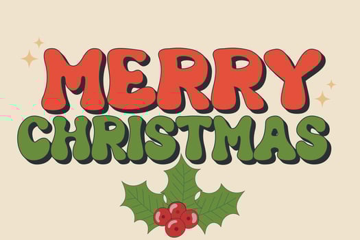 Merry Christmas. Retro 70s groovy text quote. Vector illustration