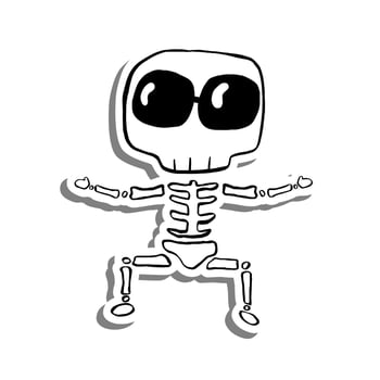 Cute cartoon Skeleton Wear Dark Glasses on white silhouette and gray shadow. Vector illustration about halloween.