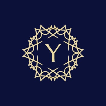 Initial letter Y floral ornamental border circle frame logo vector