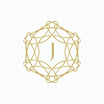 Initial letter J floral ornamental border circle frame logo vector
