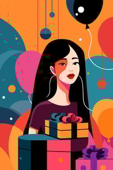 Birthday Flat Vector Illustration Colorful Greeting Card Design