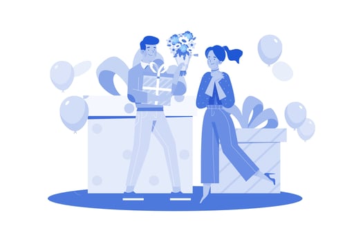 Woman Receives A Gift From Her Boyfriend. vector