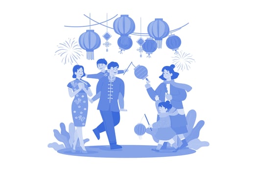 The Family Goes To The Spring Festival. vector