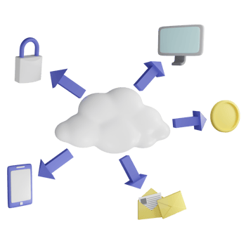 Cloud computing system clipart flat design icon isolated on transparent background, 3D render technology and cyber security concept png