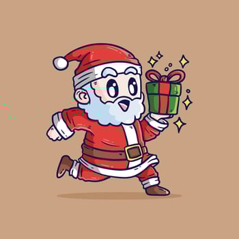 Cute Santa Claus Cartoon character holding Christmas Gift. Cartoon vector illustration isolated. Cute Santa Claus Cartoon illustration