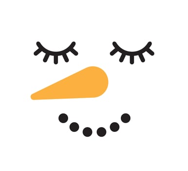 Vector flat cartoon snowman face with closed eyes