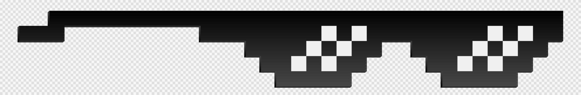 Black pixelated sunglasses. Stylish rapper mafia glasses for 8bit fashion prank and vector design
