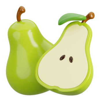 One and a half green pear isolated. Cartoon fruits icon. 3d render illustration. png