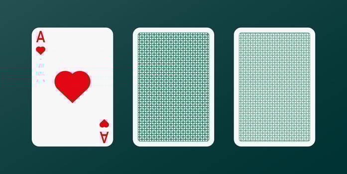 Open card of three with ace of hearts. Red symbol of gambling luck in poker and successful game in casino with blackjack and vector bets