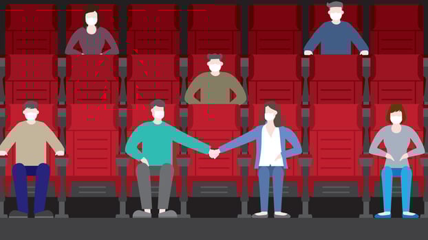 Couple in movie theater lifestyle after pandemic covid-19 corona virus. vector