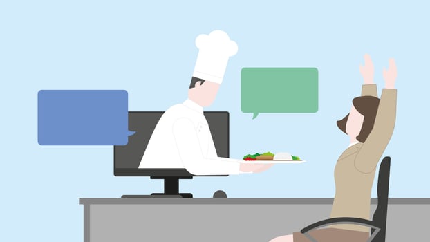Business woman lifestyle new normal is food delivery with fastest speed by online ordering. vector
