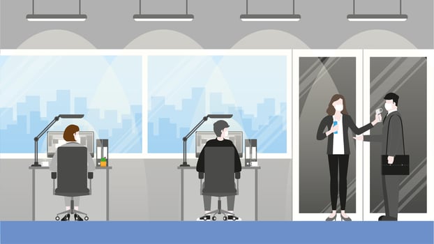 Business people standing at checkpoint before enter office company new normal lifestyle vector