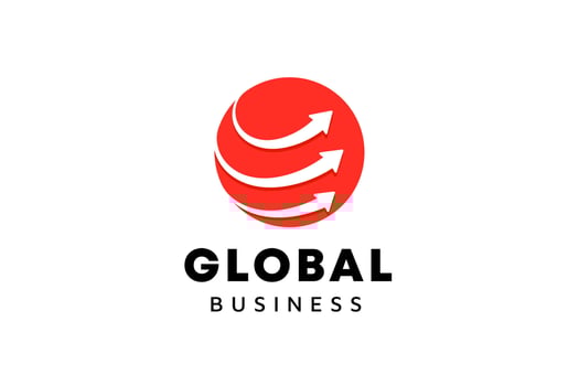 Business logo template. Globe and arrow logo is suitable for global company, world technologies, media and publicity agencies vector