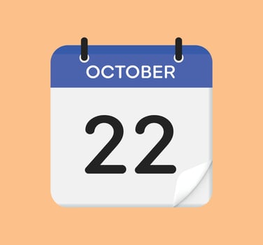 Vector calendar icon. 22 October. Day, month. Flat style.