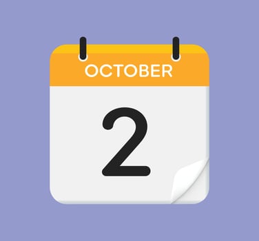 Vector calendar icon. 2 October. Day, month. Flat style.