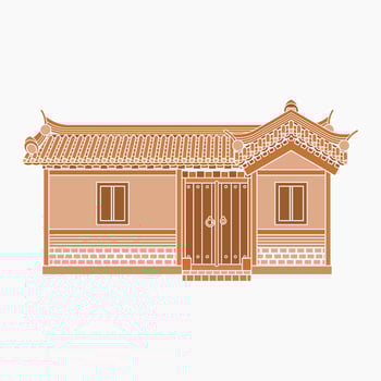 Editable Vector Illustration of Wide Traditional Hanok Korean House Building in Flat Monochrome Style for Artwork Element of Oriental History and Culture Related Design