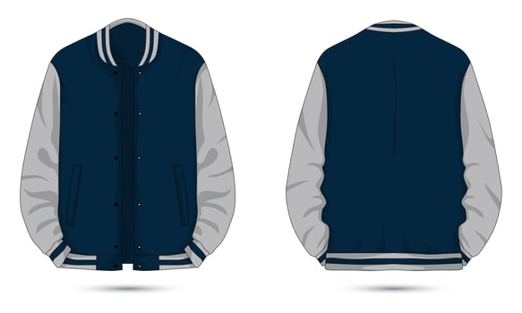 Two-tone varsity jacket front and back view vector