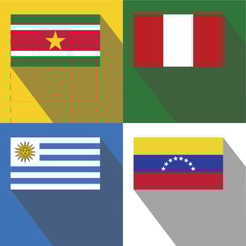 Venezuela, Uruguay, Peru, Suriname flags vector