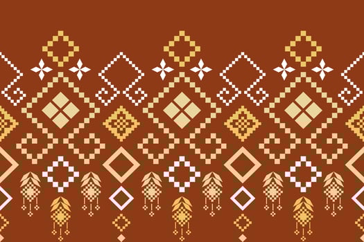 Nature vintages cross stitch traditional ethnic pattern paisley flower Ikat background abstract Aztec African Indonesian Indian seamless pattern for fabric print cloth dress carpet curtains and sarong vector