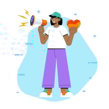 A woman with a megaphone or loudspeaker at a protest. Black lives matter protester. Standing up for and defending rights and freedoms No Racism Concept.Fight for Right vector