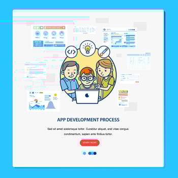 app development process illustration with graphic and info graphic vector
