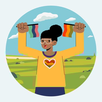 Woman with flag Black lives matter campaign poster banner support black people to gain equal rights, human unity of different races, Stop racism vector