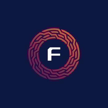 Modern tech circle emblem letter F frame logo vector