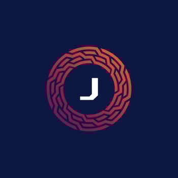 Modern tech circle emblem letter J frame logo vector