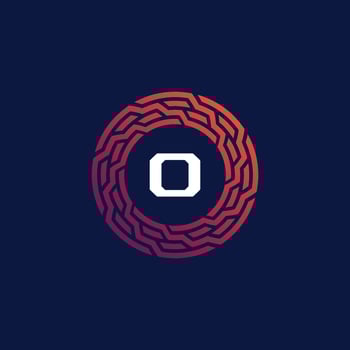Modern tech circle emblem letter O frame logo vector