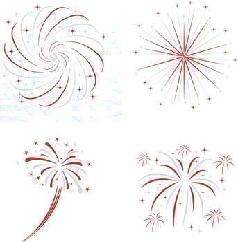 Indonesian Independence Day Firework With Simple Shape. Vector Illustration Set.