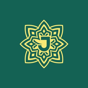 yellow green modern and elegant initial letter J symmetrical floral aesthetic logo vector