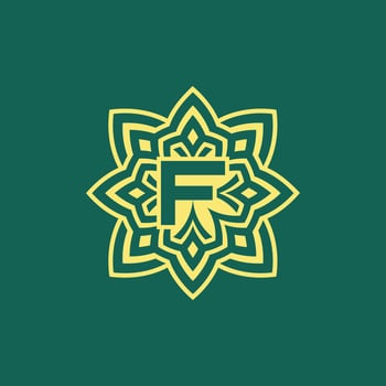 yellow green modern and elegant initial letter F symmetrical floral aesthetic logo vector