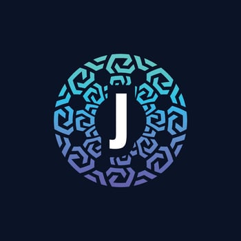 modern and bold initial letter J alphabet technology connection circle emblem logo vector