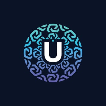 modern and bold initial letter U alphabet technology connection circle emblem logo vector