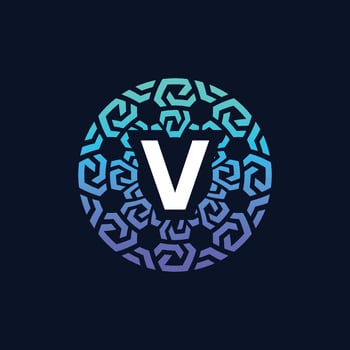 modern and bold initial letter V alphabet technology connection circle emblem logo vector