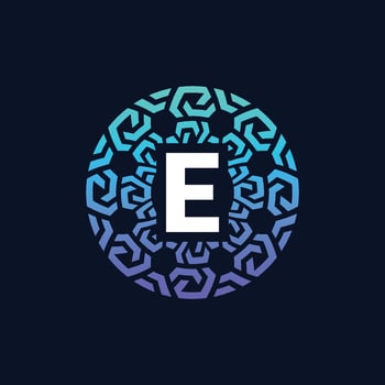 modern and bold initial letter E alphabet technology connection circle emblem logo vector