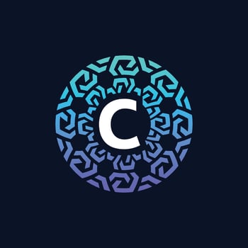 modern and bold initial letter C alphabet technology connection circle emblem logo vector
