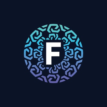 modern and bold initial letter F alphabet technology connection circle emblem logo vector